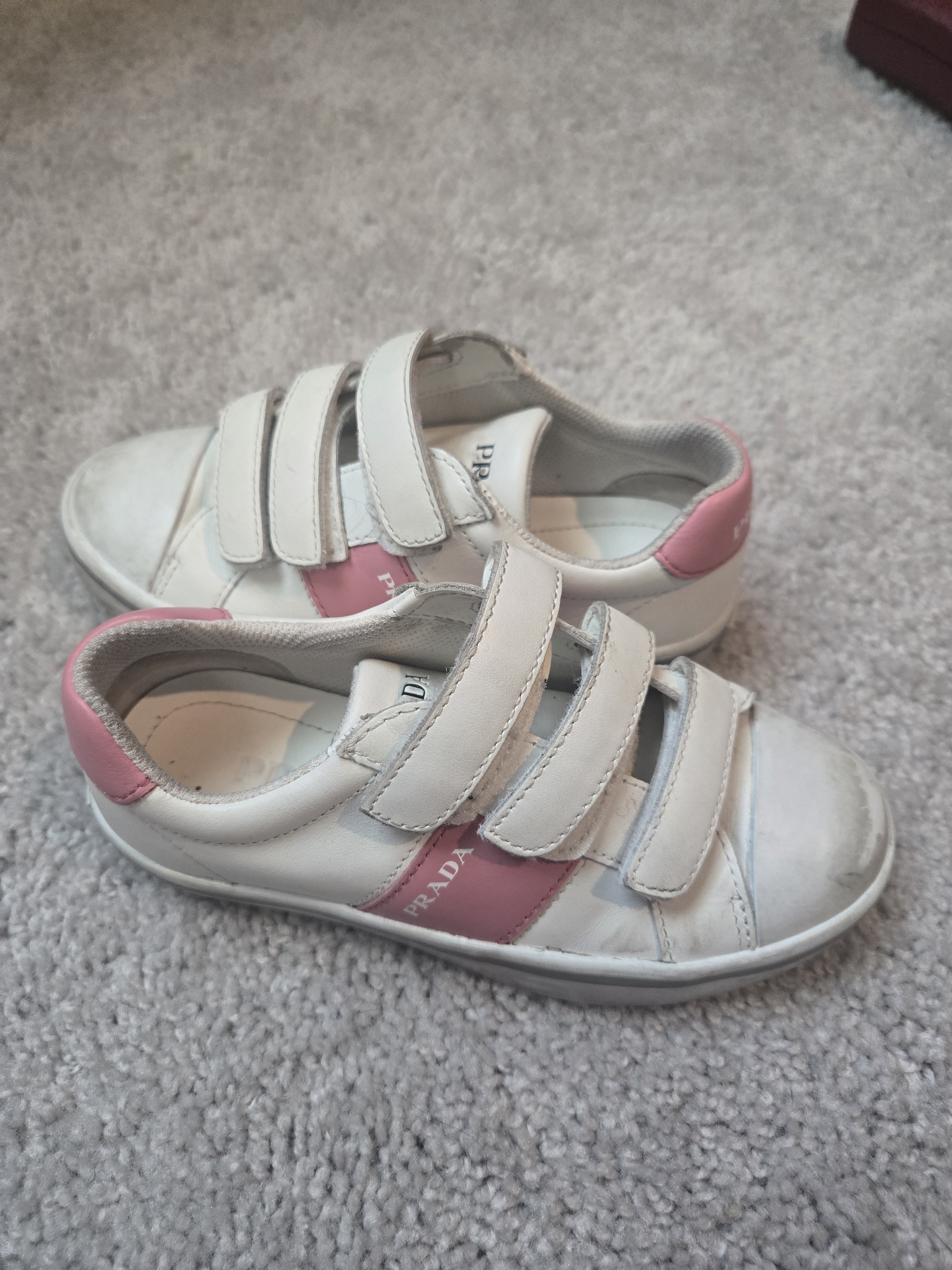 Prada Kids White Sneakers With Pink Accents Size 30 Us 12 In Girls Shoe Size